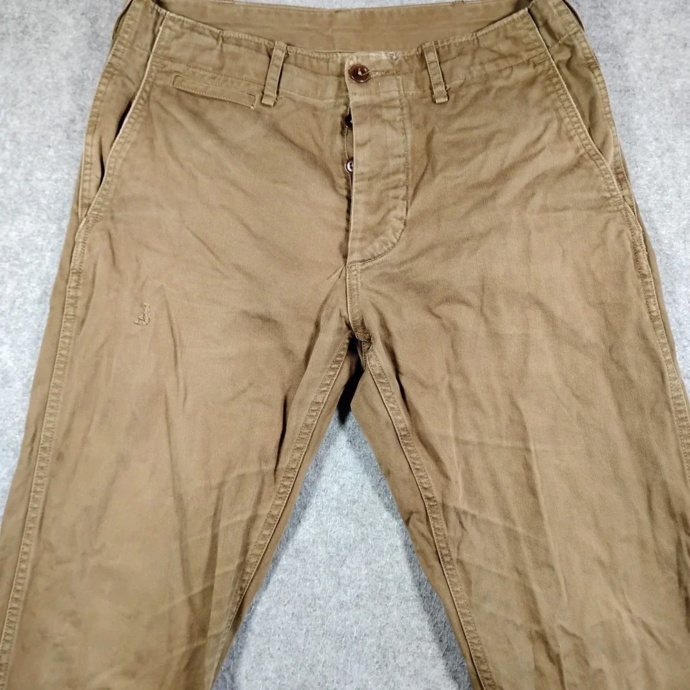 Buck Mason Officer Pant Mens 31 Brown Slub Twill Chino Casual Button Fly Pants